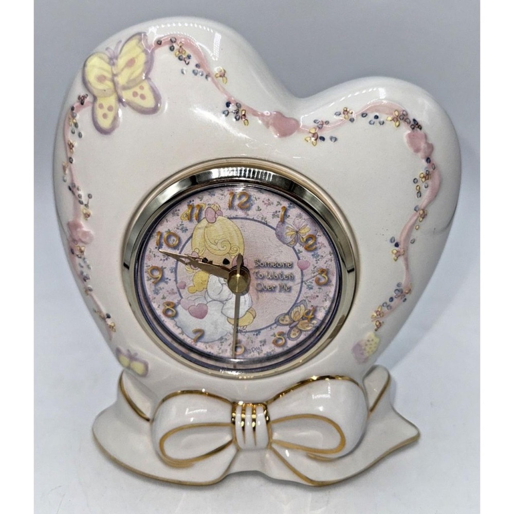 Precious Moments Heart Clock with Gold and Pink Details